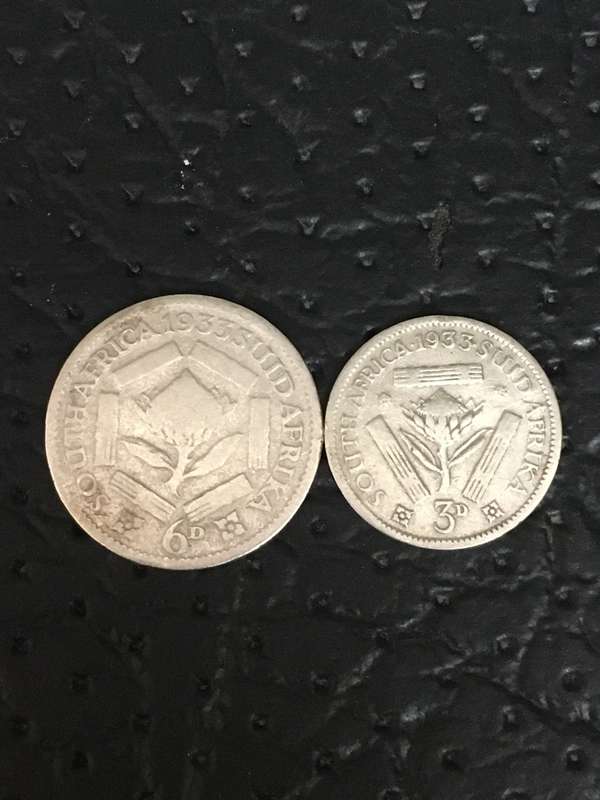 COLLECTION OF 2 UNION OF SOUTH AFRICA 1933 COINS (6D & 3D)