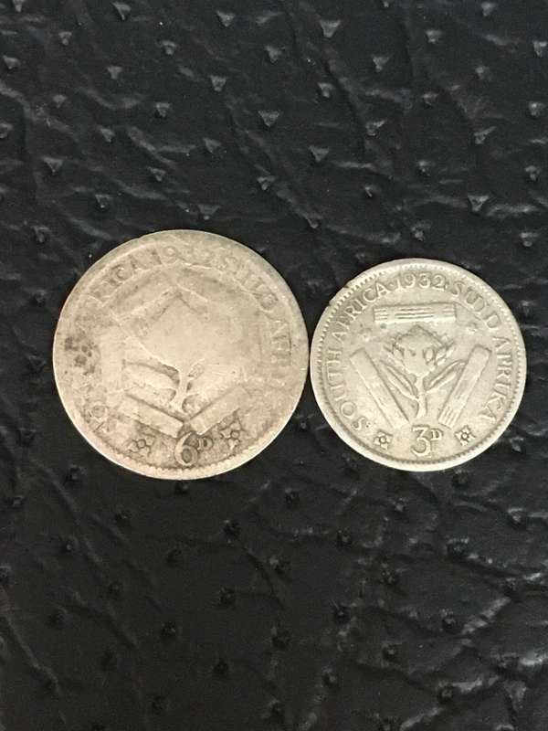 COLLECTION OF 2 UNION OF SOUTH AFRICA 1932 COINS (6D & 3D)