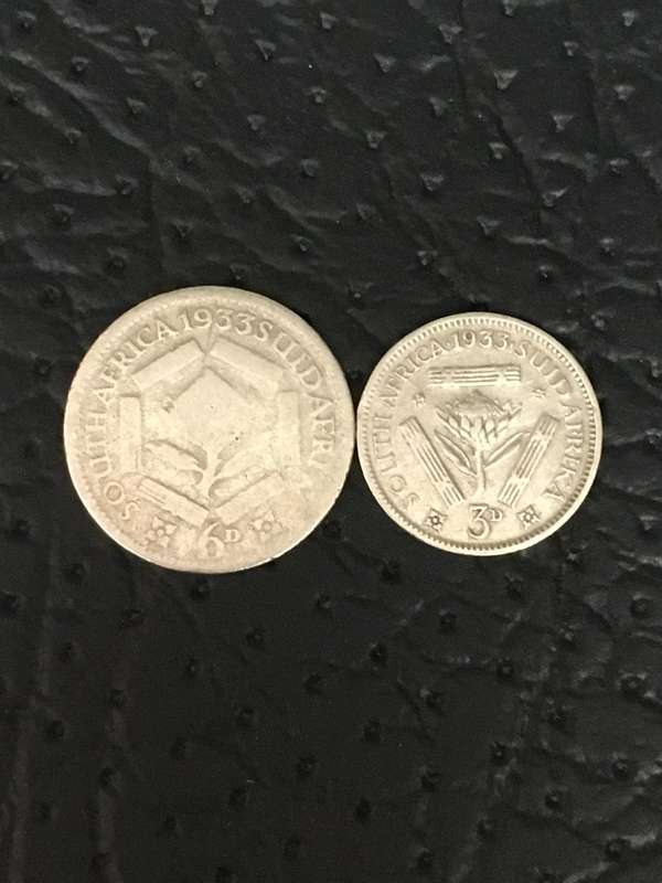 COLLECTION OF 2 UNION OF SOUTH AFRICA 1933 COINS (6D & 3D)