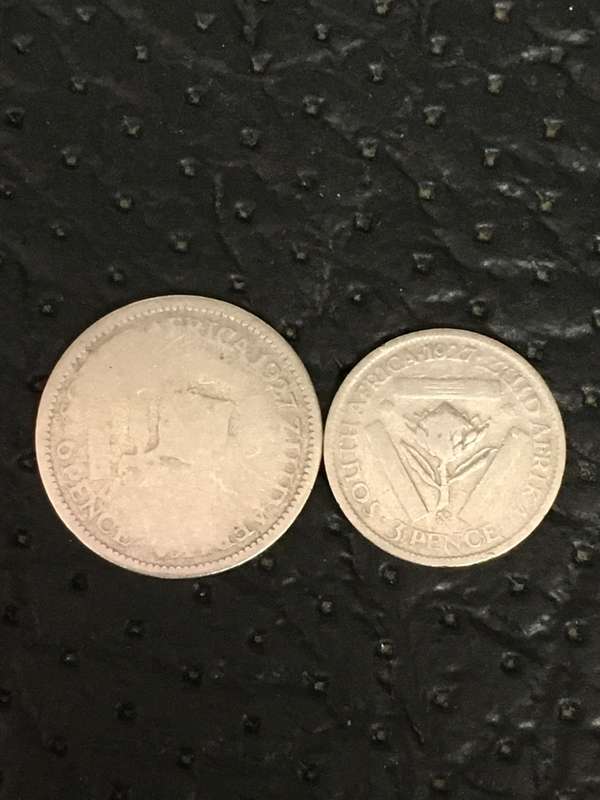 COLLECTION OF 2 UNION OF SOUTH AFRICA 1927 COINS (6D & 3D)