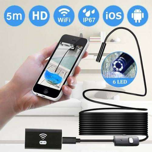 Snake Cable HD 720P Soft Wire Wifi Endoscope 6 LED Light Inspection Camera Borescop