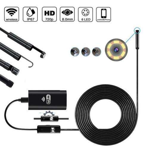 Snake Cable HD 720P Soft Wire Wifi Endoscope 6 LED Light Inspection Camera Borescop
