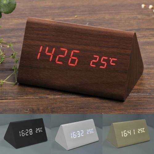 Office Home Electronic Digital Wood LED Alarm Clock Sounds Control Temperature Desk Decor Popular
