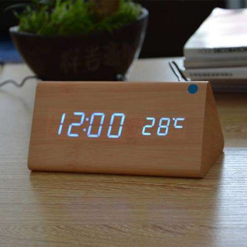 Office Home Electronic Digital Wood LED Alarm Clock Sounds Control Temperature Desk Decor Popular