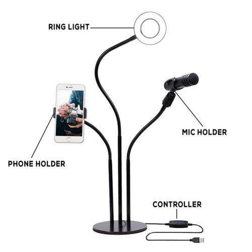 SELFIE RING LIGHT PHONE HOLDER WITH MIC HOLDER