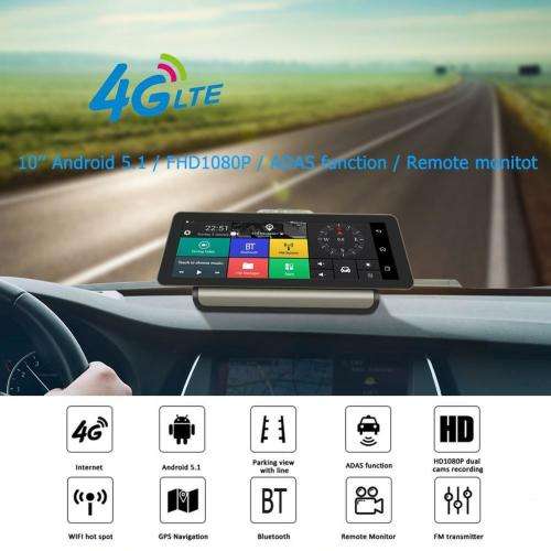 10in 4G Car Dash Cam Dual HD 1080P Lens Android DVR Camera GPS Navi WiFi BT ADAS