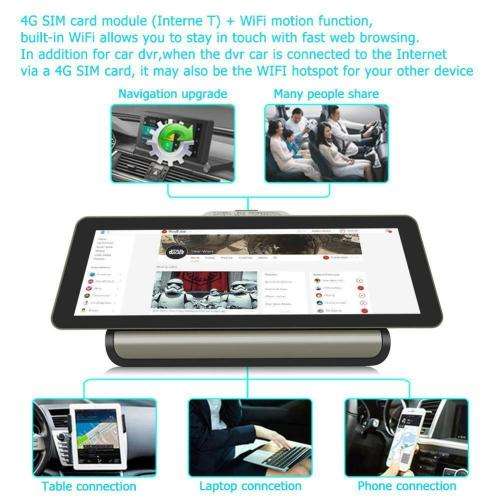 10in 4G Car Dash Cam Dual HD 1080P Lens Android DVR Camera GPS Navi WiFi BT ADAS