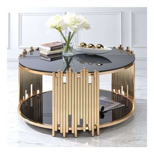 Modern Round Centre Gold and Black Coffee Table