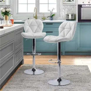 Diamond Padded Bar Kitchen Stool Chairs - Set of 2 - White Colour