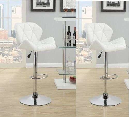 Diamond Padded Bar Kitchen Stool Chairs - Set of 2 - White Colour