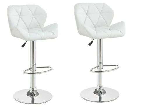 Diamond Padded Bar Kitchen Stool Chairs - Set of 2 - White Colour