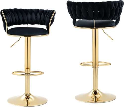 Set of 2 Velvet Swivel Luxury Bar Stools - HZ882 - Black
