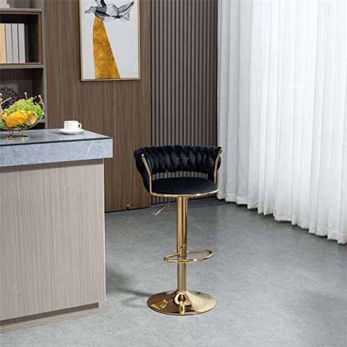 Set of 2 Velvet Swivel Luxury Bar Stools - HZ882 - Black