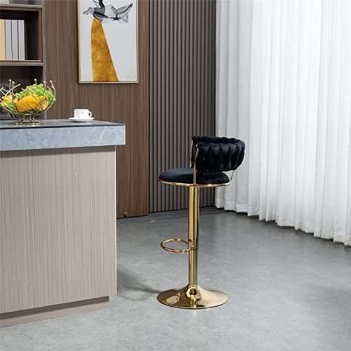Set of 2 Velvet Swivel Luxury Bar Stools - HZ882 - Black