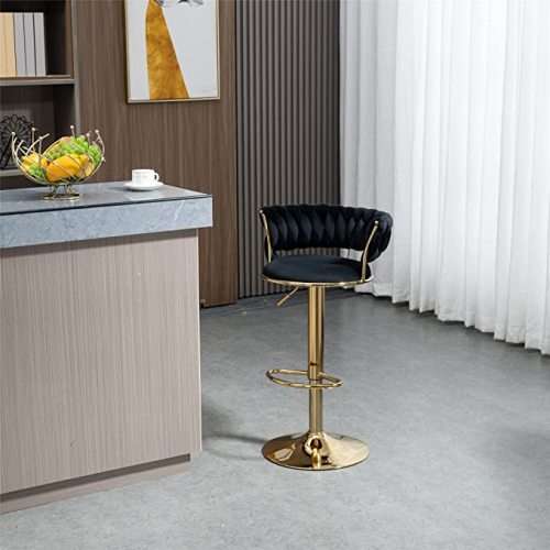 Set of 2 Velvet Swivel Luxury Bar Stools - HZ882 - Black