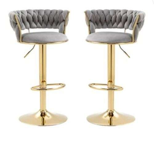 Set of 2 Velvet Swivel Luxury Bar Stools - HZ882 - Grey