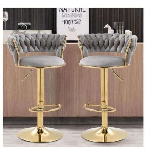 Set of 2 Velvet Swivel Luxury Bar Stools - HZ882 - Grey