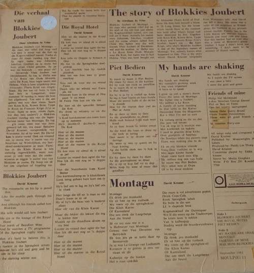 DAVID KRAMER - The Story of Blokkies Joubert Vinyl LP