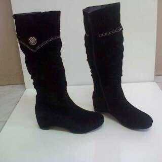 Black Suede Diamante Wedge Boot Size 5