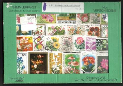 250 Flower and plant postage stamps in a sealed box from around the world