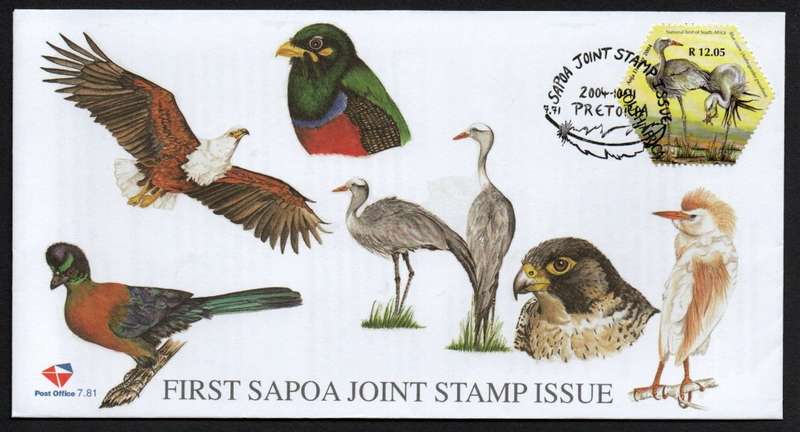 RSA 2004 9 October First SAPOA Joint Stamp Issue. Southern African Birds FDC