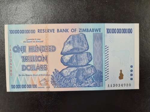 $100 Trillion Zimbabwe banknote UNC