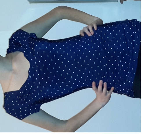 Navy with polka dots silk top