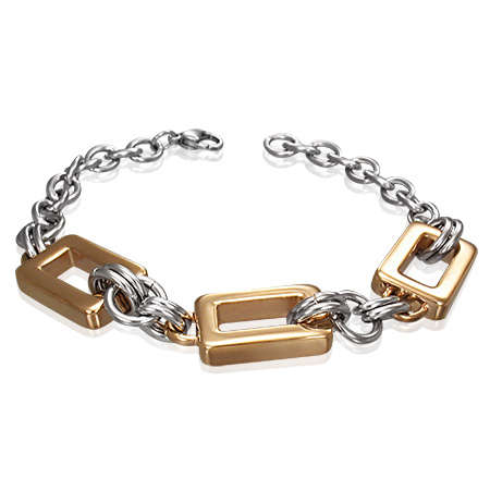 **CLEARANCE SALE**Unisex Stainless Steel 2-Tone Square Charm Link Bracelet
