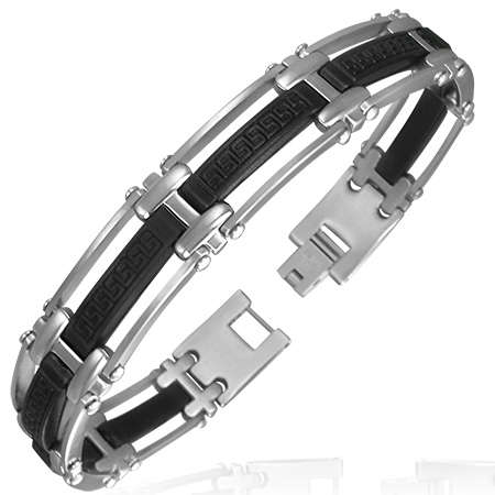 **CLEARANCE SALE**Stainless Steel 2-Tone Greek Key Cross Bracelet