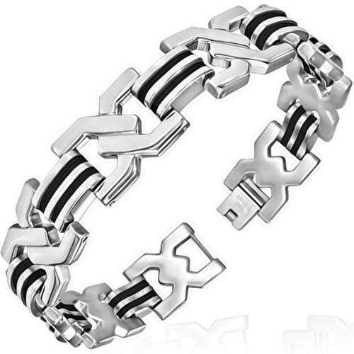 **CLEARANCE SALE**Stainless Steel Back Rubber Stripe Link Bracelet