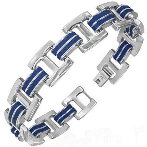 Stainless Steel Royal Blue Rubber Bracelet