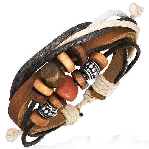 Fashion Multi Wrap Rope Karma Beads Leather Bracelet
