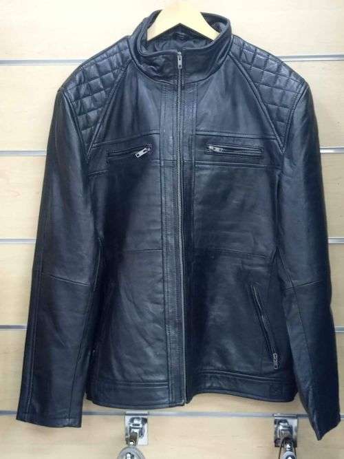Black 2 Zip Mens Leather Jacket