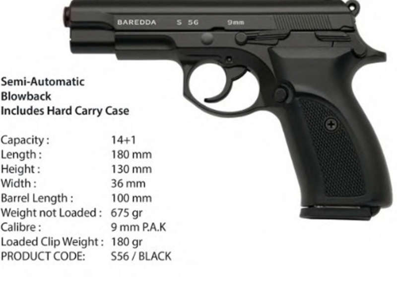 BAREDDA S56 BLANK GUN - BLACK