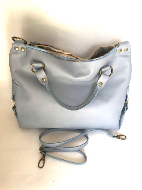 Genuine Italian Leather Handbag Cross Body Pastel Blue Large