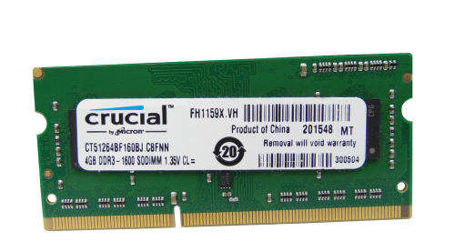 Crucial CT51264BF160BJ 4GB Memory (DDR3L-1600 SODIMM, 204-Pin)