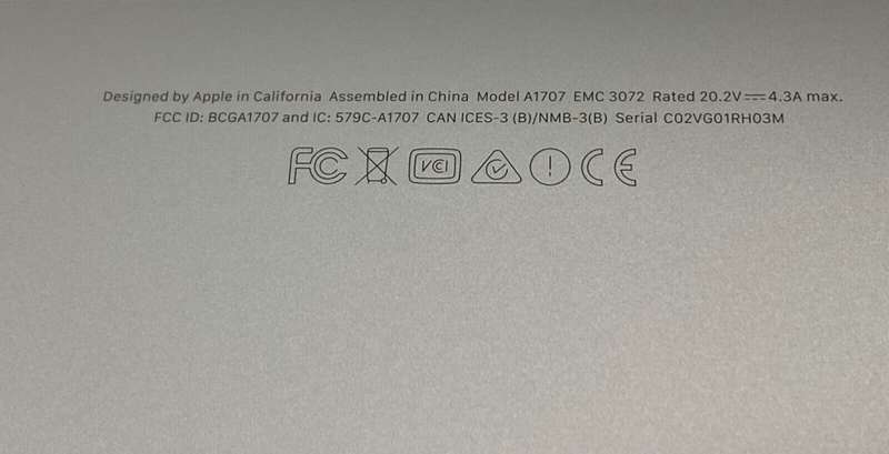 OEM MacBook Pro 15" A1707 (2016) Bottom Back Case Cover