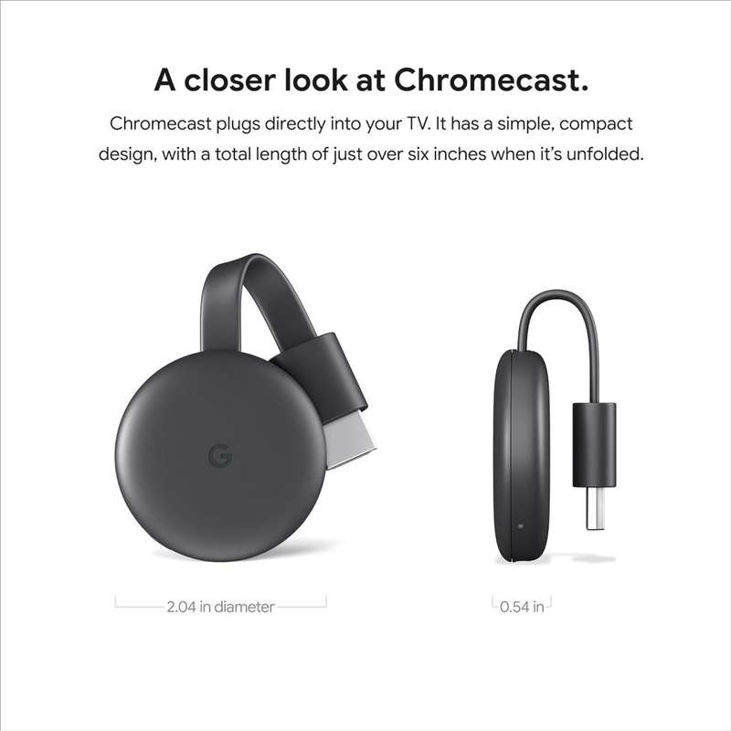 Chromecast - Streaming Device with HDMI Cable - Stream Shows, Music, Photos, and Sports from