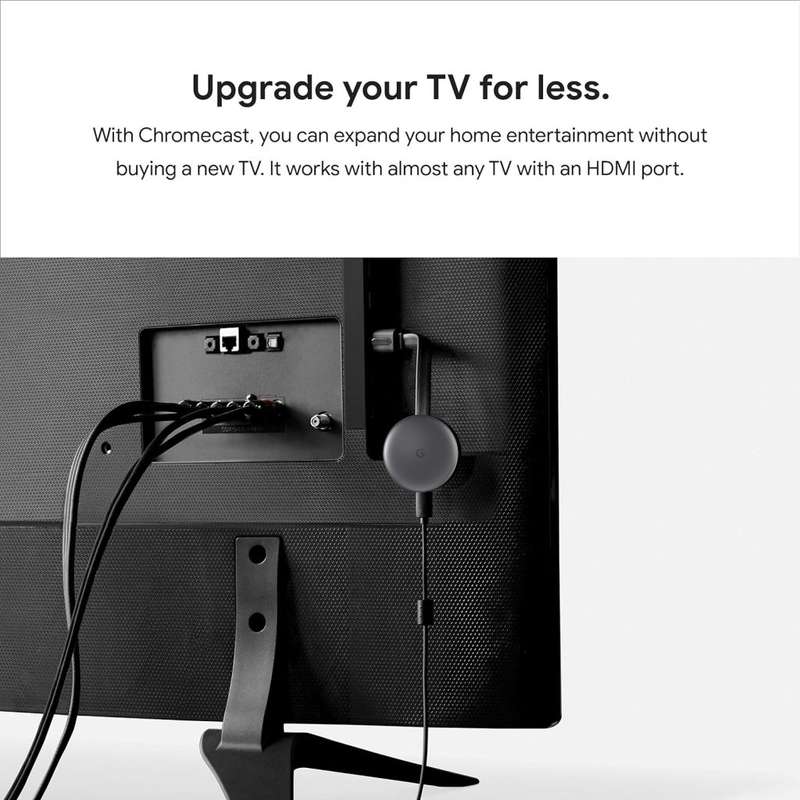 Chromecast - Streaming Device with HDMI Cable - Stream Shows, Music, Photos, and Sports from