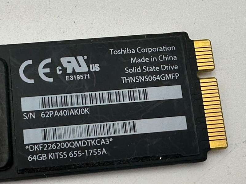 Toshiba THNSNS064GMFP 64GB SSD HDD KITSS 655-1755A MacBook Air A1465 A1466 2012