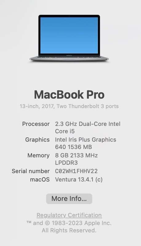 Apple MacBook Pro 13" (2017) - 128GB SSD, Intel Core i5, 8GB RAM