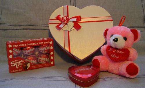 Valentines teddy and chocolate heart box gift set