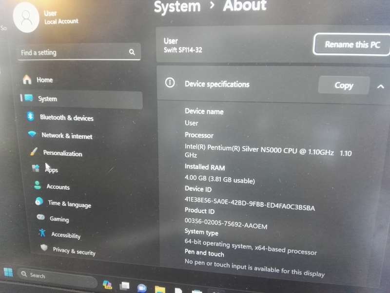 Acer swift 1 ,ultra slim Laptop