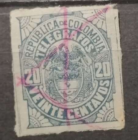 Colombia - Telegraphs - Red / Pink Cancel - Stunning 20c Blue