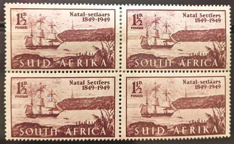 1949 - Union of SA - Centenary of Arrival of British Settlers in Natal - MH - Pennant Flaw