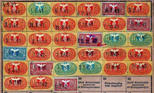 WW 2 Nazi Germany Invalidenversicherung Quittungskarte with 33 revenue medical stamp