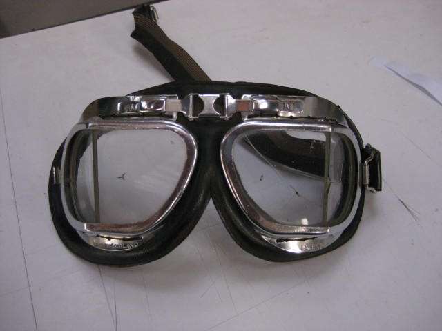 Motorbike glasses. Also used in open cockpit aircraft