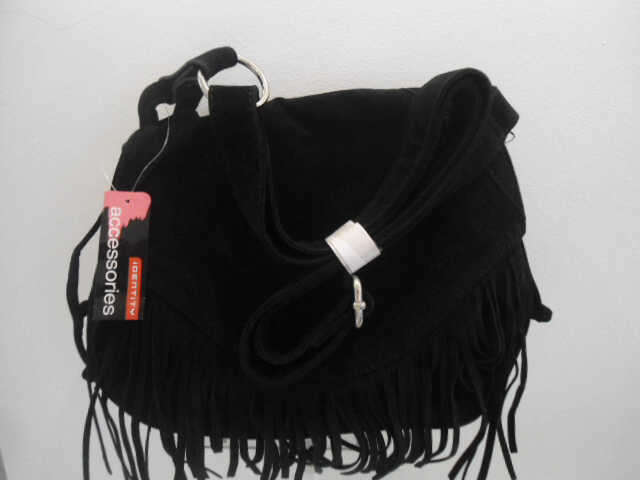 **IDENTITY ** suede fringe handbag black