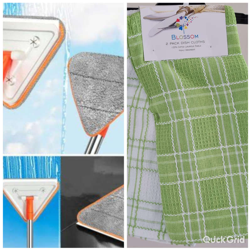 Microfiber Mini Triangular Dust Mop and Cotton Dishcloth Combo