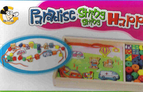 wooden baby string puzzle packaged in a beautiful wooden box- GREAT GIFT IDEA